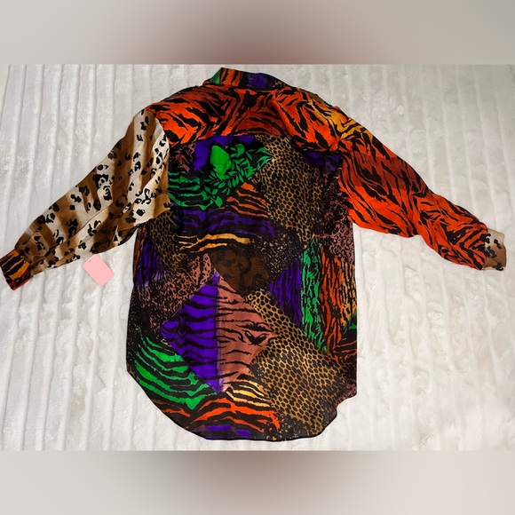 Judith Ann vintage NWT animal print button down hi lo semi sheer Silk blouse, M - Picture 13 of 16